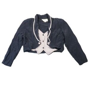 Vintage Bonjour Cropped Blazer Vest Top/Jacket L Black White Gingham USA 80s 90s